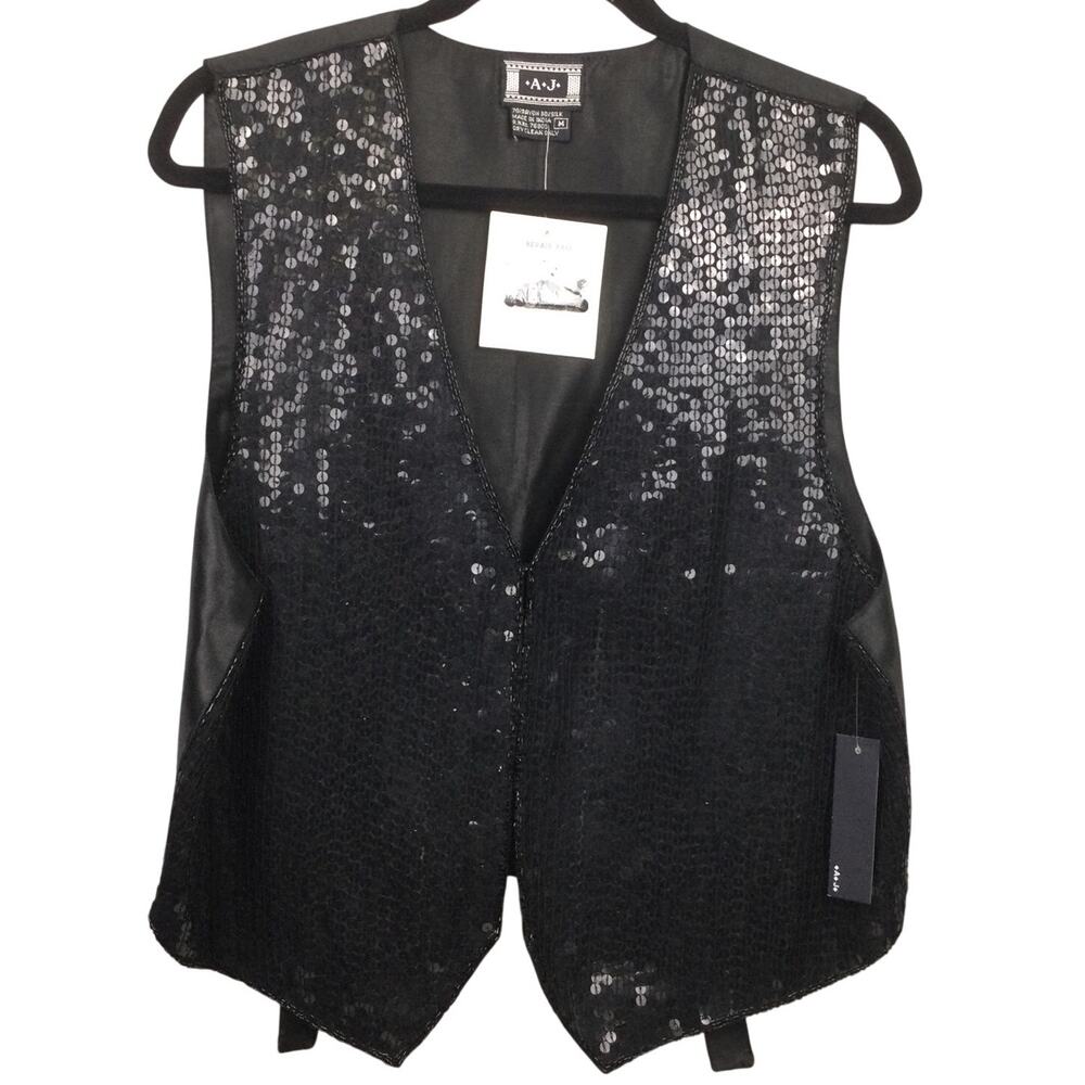 AJ Y2K Sequins Retro Chic Festival Eye-catching Fashionable Silk Rayon Vest M
